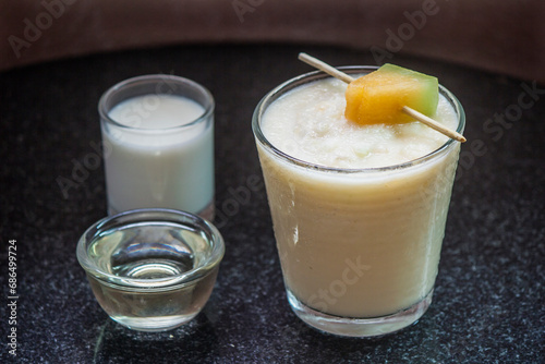 Melon milk syrup smoothie drink concept