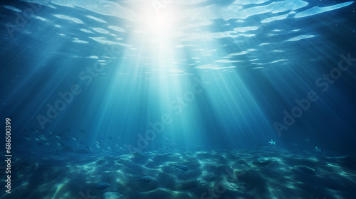 Sea Calm underwater scene with sunrays reaching the seabed