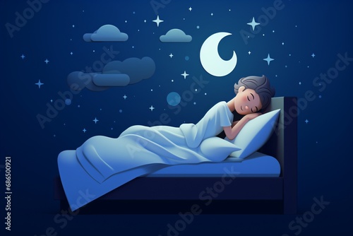Cartoon illustration of a child sleeping in the bed in night time