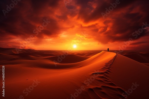 Beautiful sunset over the sand dunes in the Arabian Empty Quarter Desert