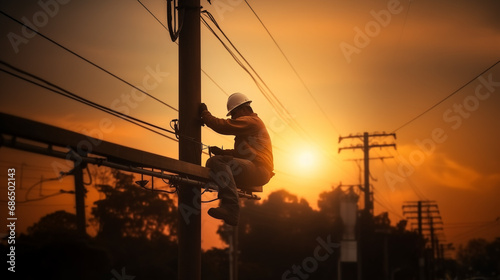 Man working on an electrical pole