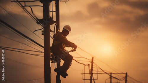 Man working on an electrical pole