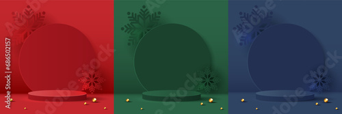 Set podium shape for show cosmetic product display for christmas day or new years. stand product showcase with snowflake. vector design.