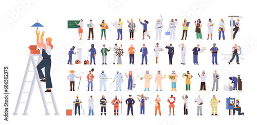 People cartoon character different profession, job occupation and specialization isolated on white photo
