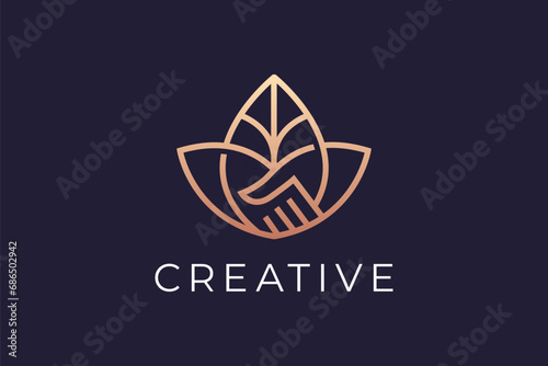 Leaf and handshake logo design