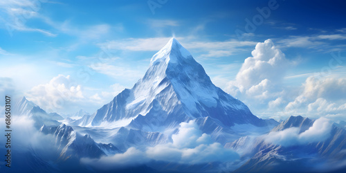 A majestic mountain peak stands among the blue sky and white clouds © CreativeBB