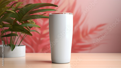 3d tumbler on pink background photo