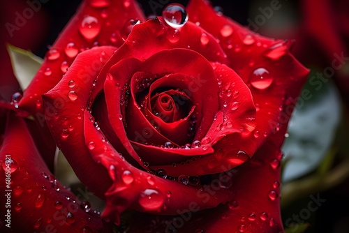 Red rose with water drops, close-up shot