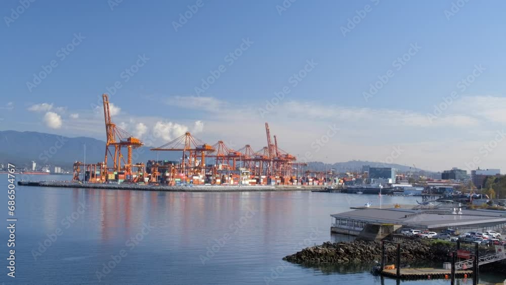 Vancouver, Canada - An Outlook of the Vancouver Port Filled With Numerous Shipping Containers - Wide Shot Vancouver, Canada - An Outlook of the Vancouver Port Filled With Numerous Shipping Containers - Wide Shot