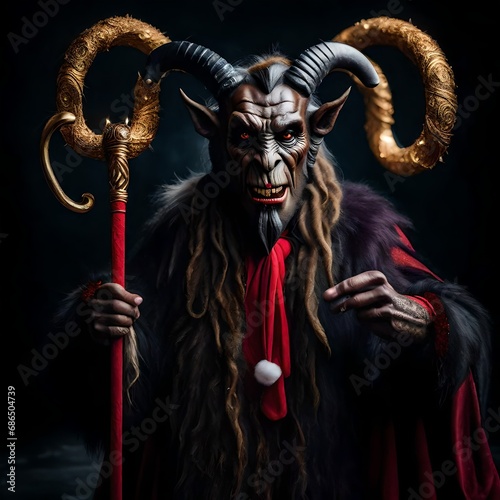 Krampus, scary Christmas devil folklore character caricature