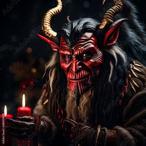 Krampus, scary Christmas devil folklore character caricature photo