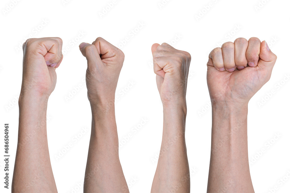 Set of male hand with fist gesture Isolated on transparent background