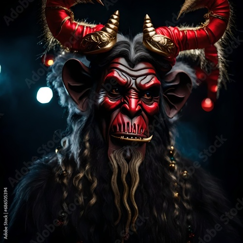 Krampus, scary Christmas devil folklore character caricature