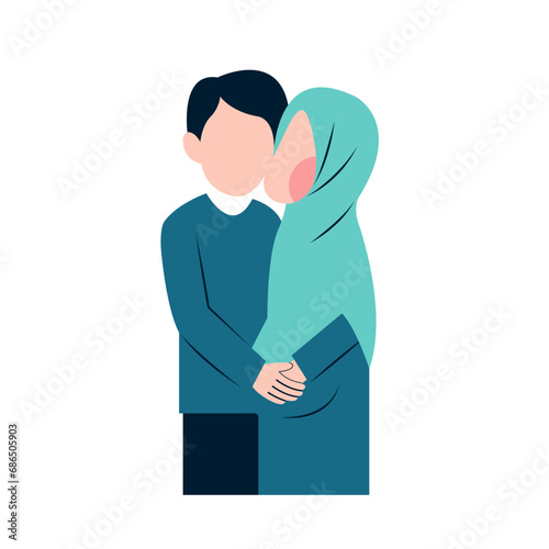 Muslim Pregnant Couple Flat Illustration 