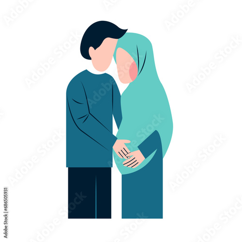 Muslim Pregnant Couple Flat Illustration 