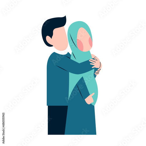 Muslim Pregnant Couple Flat Illustration 