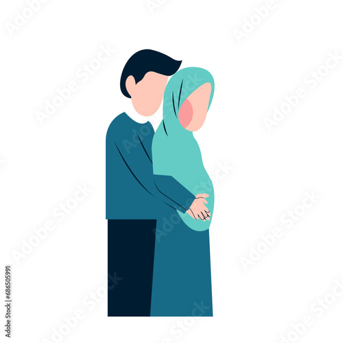 Muslim Pregnant Couple Flat Illustration 