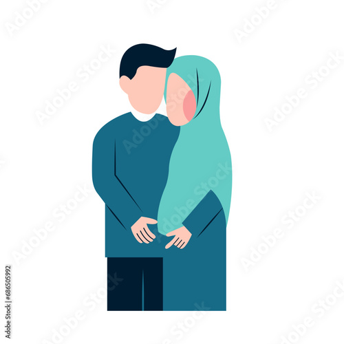 Muslim Pregnant Couple Flat Illustration 