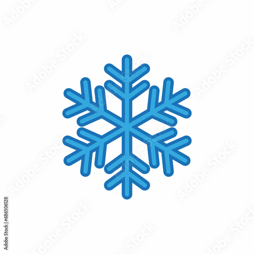 Blue Snowflake Icon. Winter background. Flat icon of frost cold weather with snowflake. Abstract snow logo. Winter .