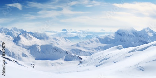 Panorama of snow covered Alps. Bright landscape with Caucasian mountains sunny day.