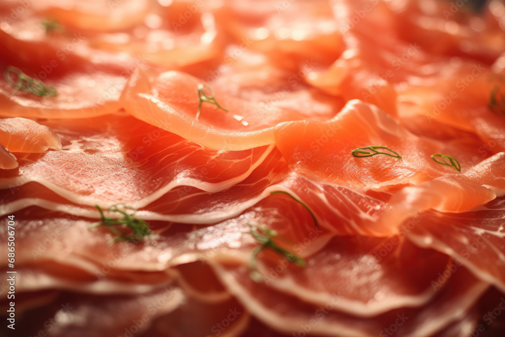 Carpaccio, food market, photorealistic, close-up shot, food photography