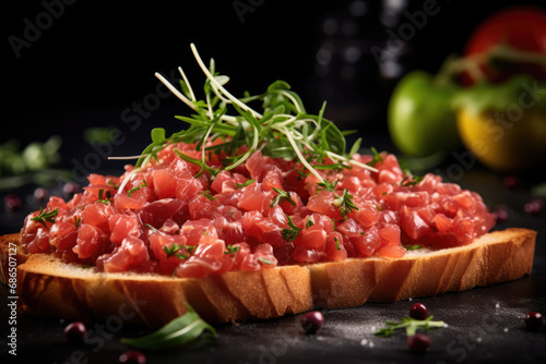 Tuna tartare. food market, photorealistic, close-up shot