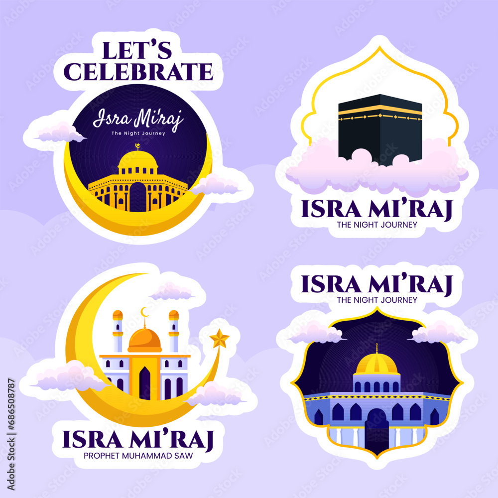 Isra Mi'raj Label Flat Cartoon Hand Drawn Templates Background Illustration