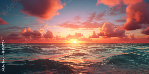 Underwater Sunset Image,A sunset over the ocean with the sun setting over the horizon. 