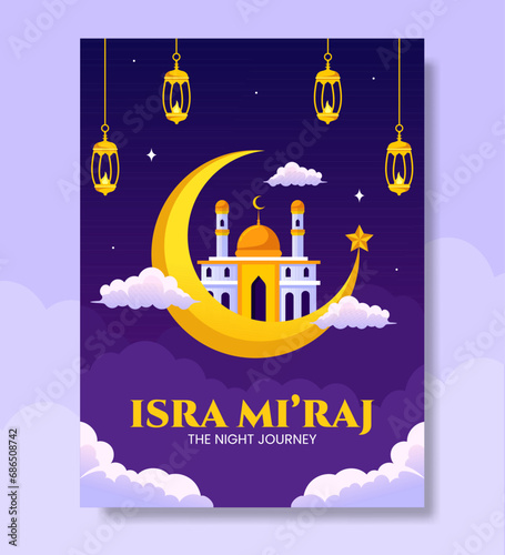 Isra Mi'raj Poster Cartoon Hand Drawn Templates Background Illustration