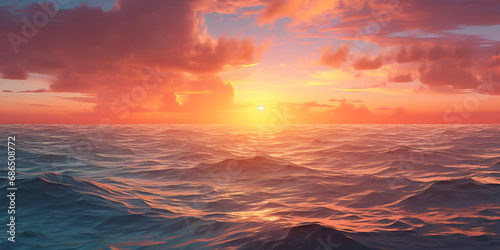 Red Water Scenery Image,Sunset over a calm ocean background Generative AI 