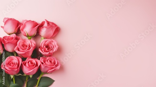 Elegant Pink and Red Rose Bouquet on Pastel Pink Background