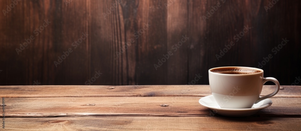 Coffee cup on wooden surface Coffee cup on wooden surface