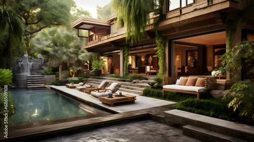 Beautiful home with amazing backyard. generative ai. © raza