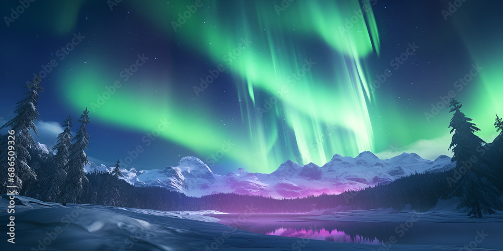Mesmerizing Northern Lights Aurora Borealis,Awe-inspiring Northern Lights display with empty space for text