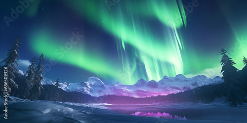 Mesmerizing Northern Lights Aurora Borealis,Awe-inspiring Northern Lights display with empty space for text © Bubble