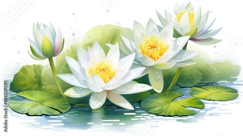 Beautiful lotus flower in watercolor. white lily water isolated on a white background. Nelumbo nucifera flower photo