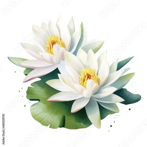 Beautiful lotus flower in watercolor. white lily water isolated on a white background. Nelumbo nucifera flower