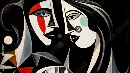 Abstract painting of a woman in a modern, geometric art, contemporary, and cubism style, ideal for wall art, printing design, and artistic poster photo