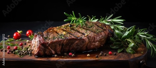 Grilled chuck steak with flavorful herbs.