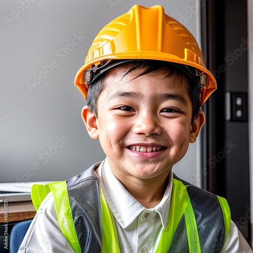 Young Asian construction workers POV video call on zoom on webcam teaching construction safety