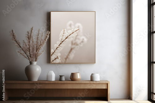 Canvas mockup in modern home interior 3d rendering. generative ai.