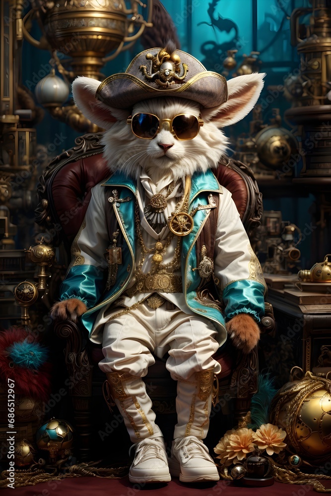 Anthropomorphic cute and adorable charming smiling pirate Antelope pirates wearing, glasses shoes, Animal Character Image created with Generative Ai Image