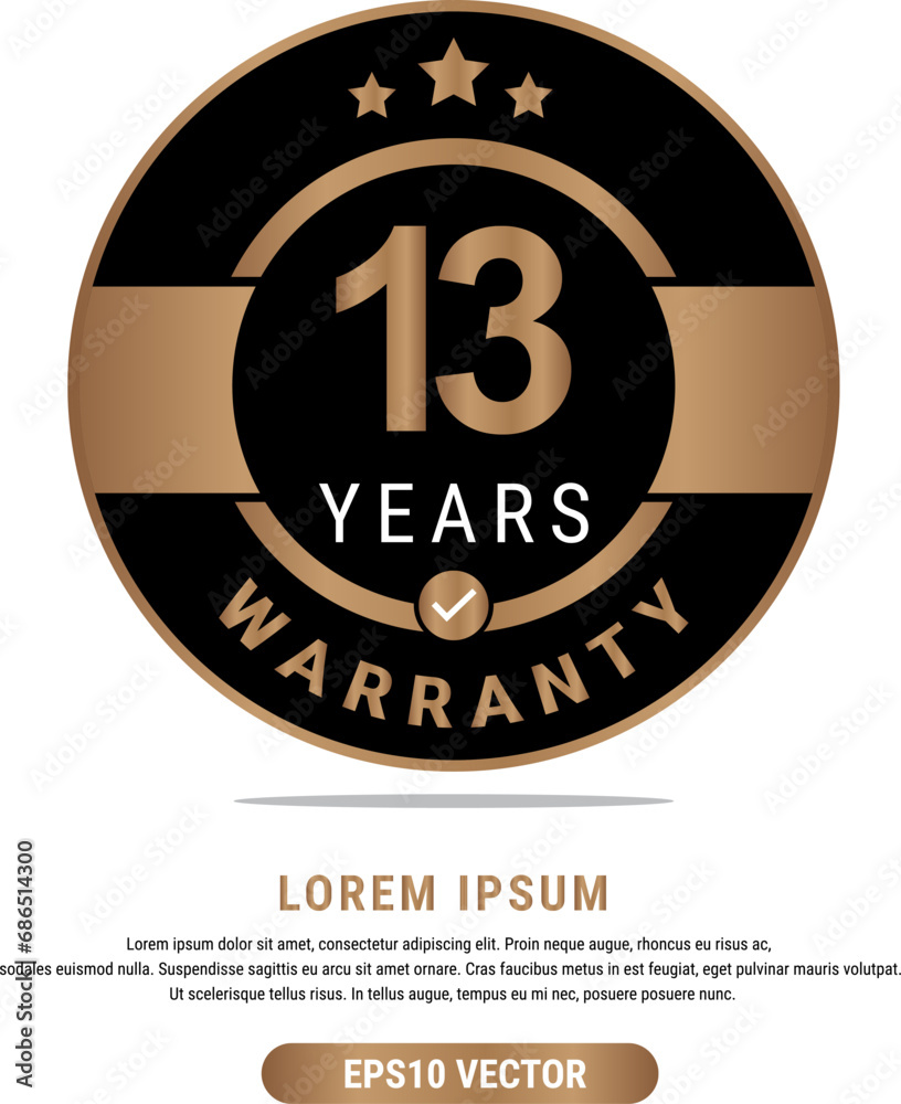 13 Year warranty vector art illustration in emas color with fantastic font and white background. Eps10 Vector 13 Year warranty vector art illustration in emas color with fantastic font and white background. Eps10 Vector
