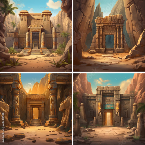 ancient travel old stone history landscape temple desert architecture illustration vector egypt