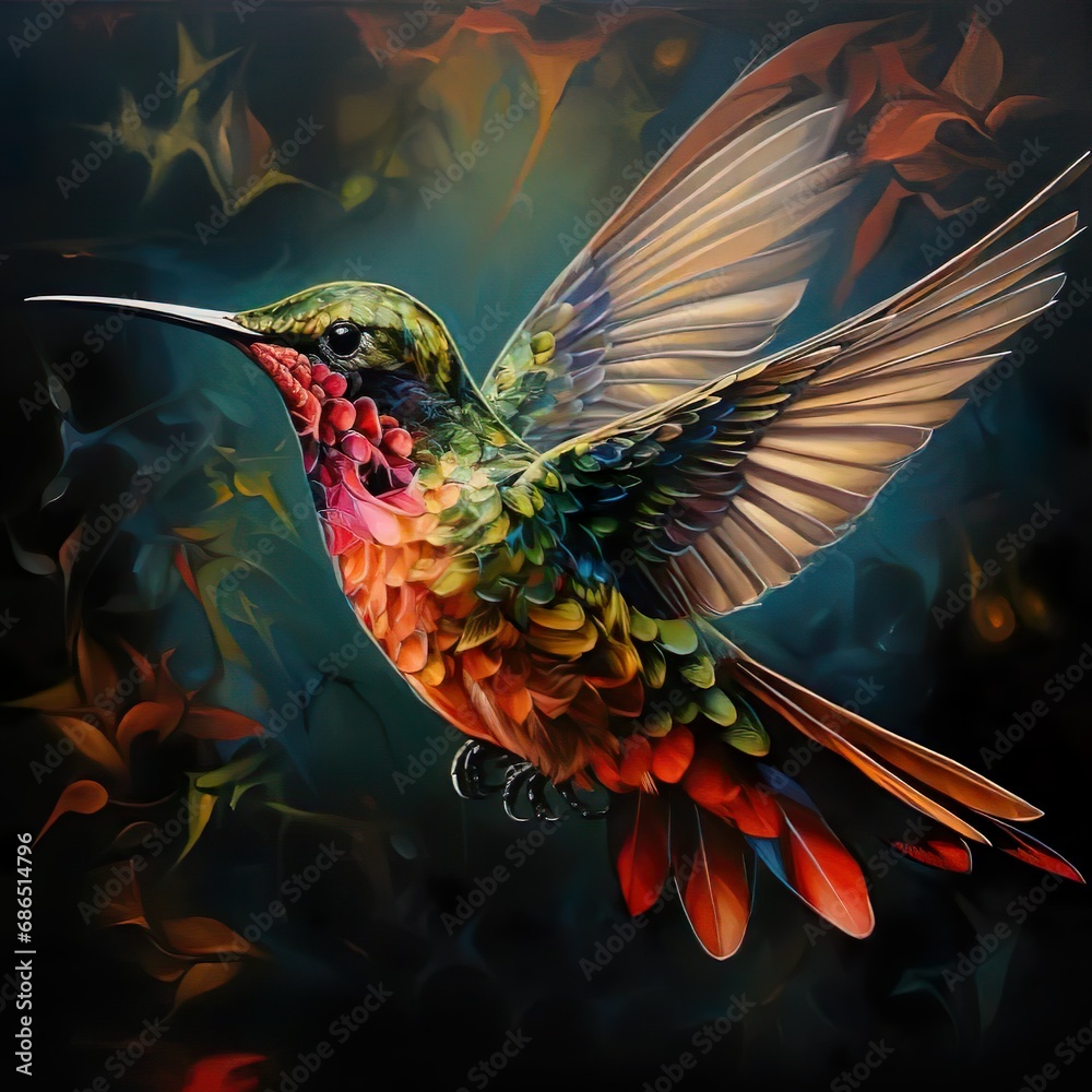 Fototapeta premium hummingbird in flight with abstract background