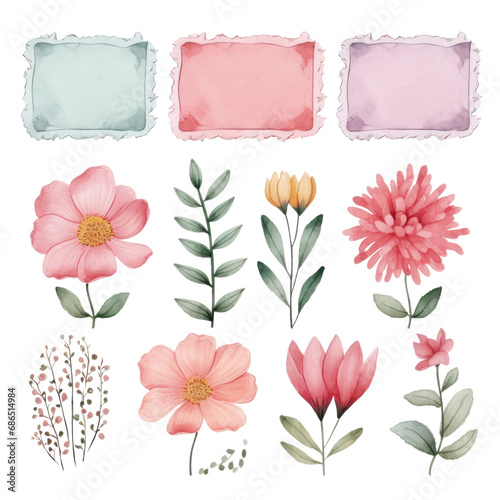 Set of Bullet Journal Stickers, to do list sheet. Digital cute sticky notes memo watercolor banner