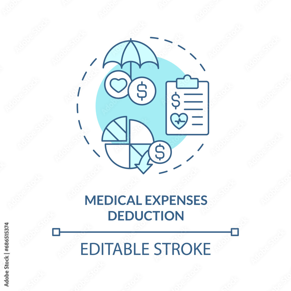 Medical expenses deduction soft blue concept icon. Reduce expenses from taxable income. Fiscal policy. Easy to use in article. Round shape line illustration. Abstract idea. Graphic design Medical expenses deduction soft blue concept icon. Reduce expenses from taxable income. Fiscal policy. Easy to use in article. Round shape line illustration. Abstract idea. Graphic design