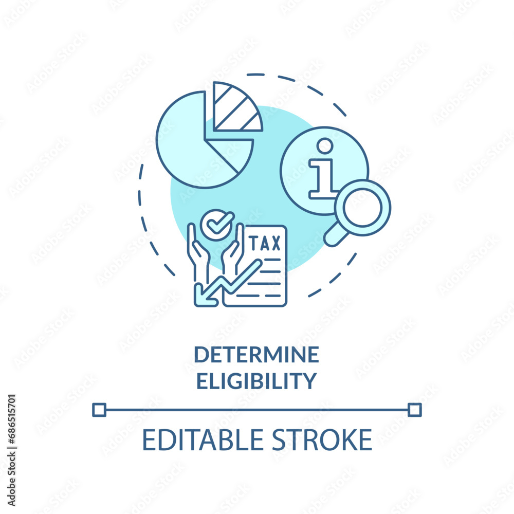 Determine eligibility soft blue concept icon. Criteria for tax benefit. How to apply for tax credits. Round shape line illustration. Abstract idea. Graphic design. Easy to use in blog post Determine eligibility soft blue concept icon. Criteria for tax benefit. How to apply for tax credits. Round shape line illustration. Abstract idea. Graphic design. Easy to use in blog post