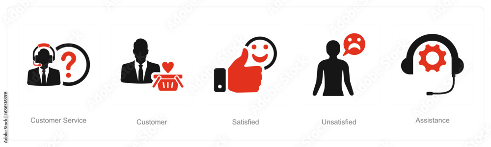 A set of 5 Customer service icons as customer service, customer, satisfied A set of 5 Customer service icons as customer service, customer, satisfied