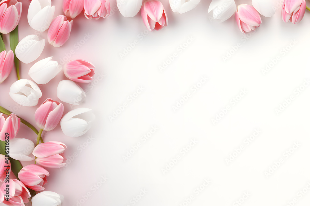 pink tulips on white background beauty, tulip, petal, spring, love, tulips, card, floral, blossom, gift, petals, plant, romance,  - obrazy, fototapety, plakaty 